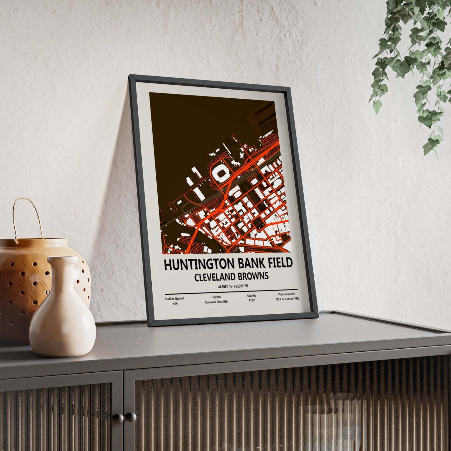 Framed Huntington Bank Field - Cleveland Browns map print