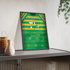 I Am Maximus Grand National 2024 Horse Racing Poster - Won by 7½ Lengths Silks Print framed and leaning on a sideboard