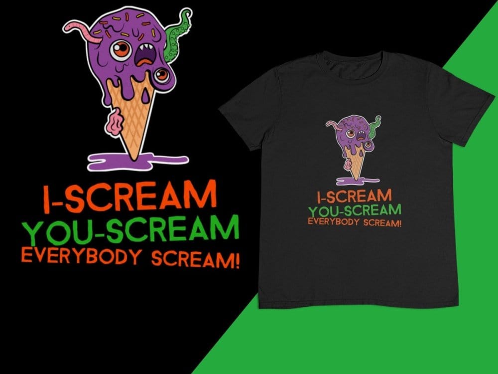 Black t-shirt with I-Scream You-Scream front view