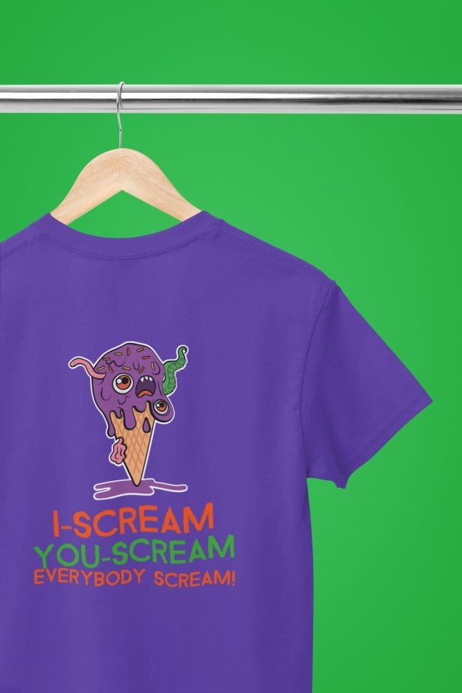 Black t-shirt with I-Scream You-Scream close-up