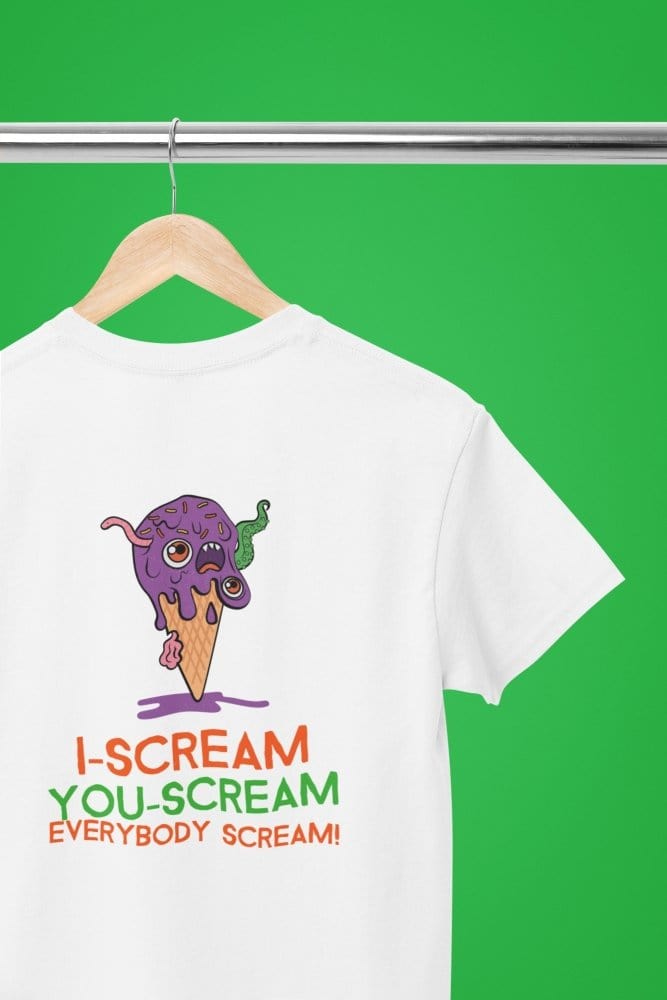 Sand t-shirt with I-Scream You-Scream back view