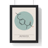 Ibuprofen Molecule print framed in a black frame, ready to hang