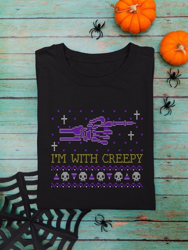 Black t-shirt with Im With Creepy close-up