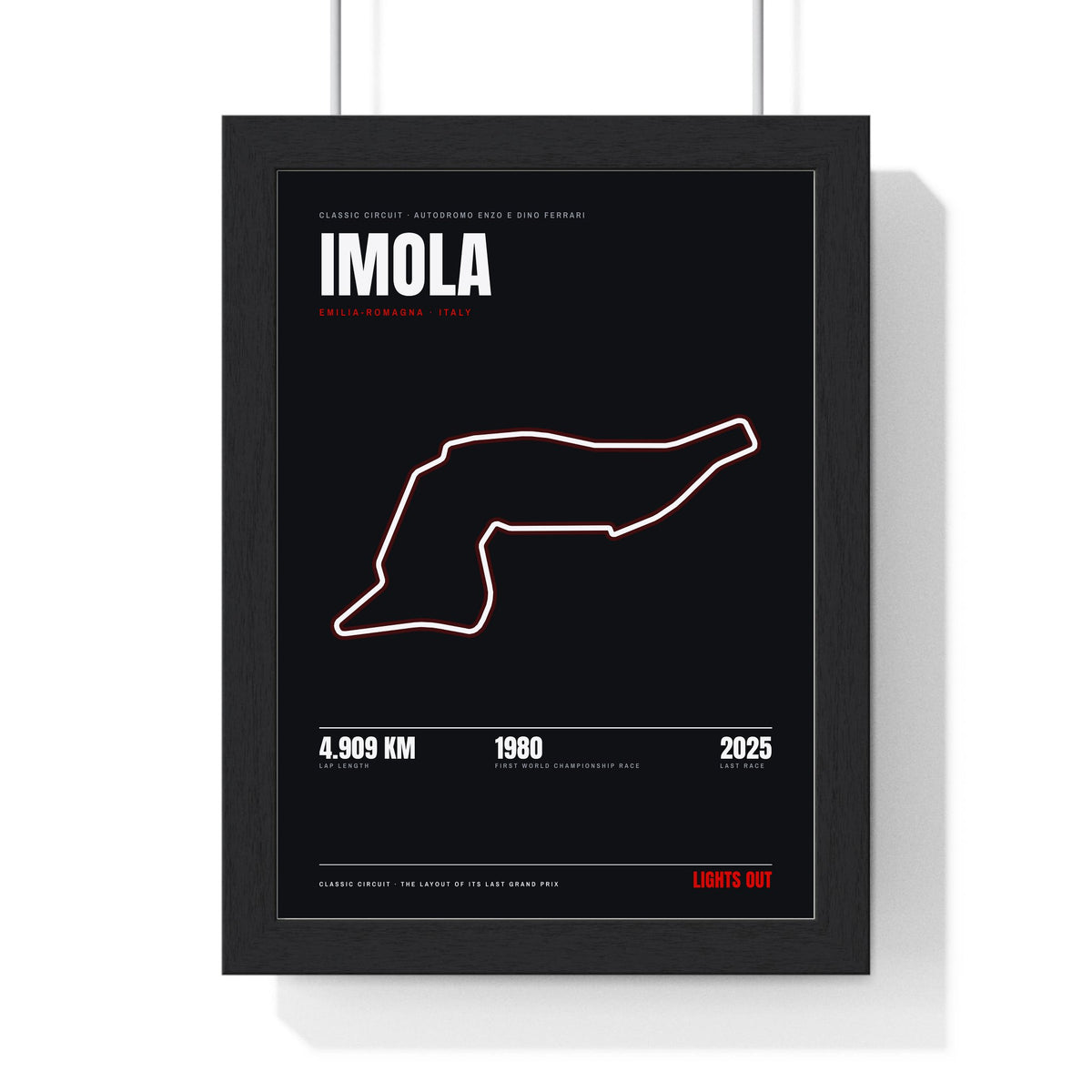 Imola Circuit print framed in a black frame, ready to hang