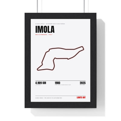 Imola Circuit print White framed in a black frame, ready to hang