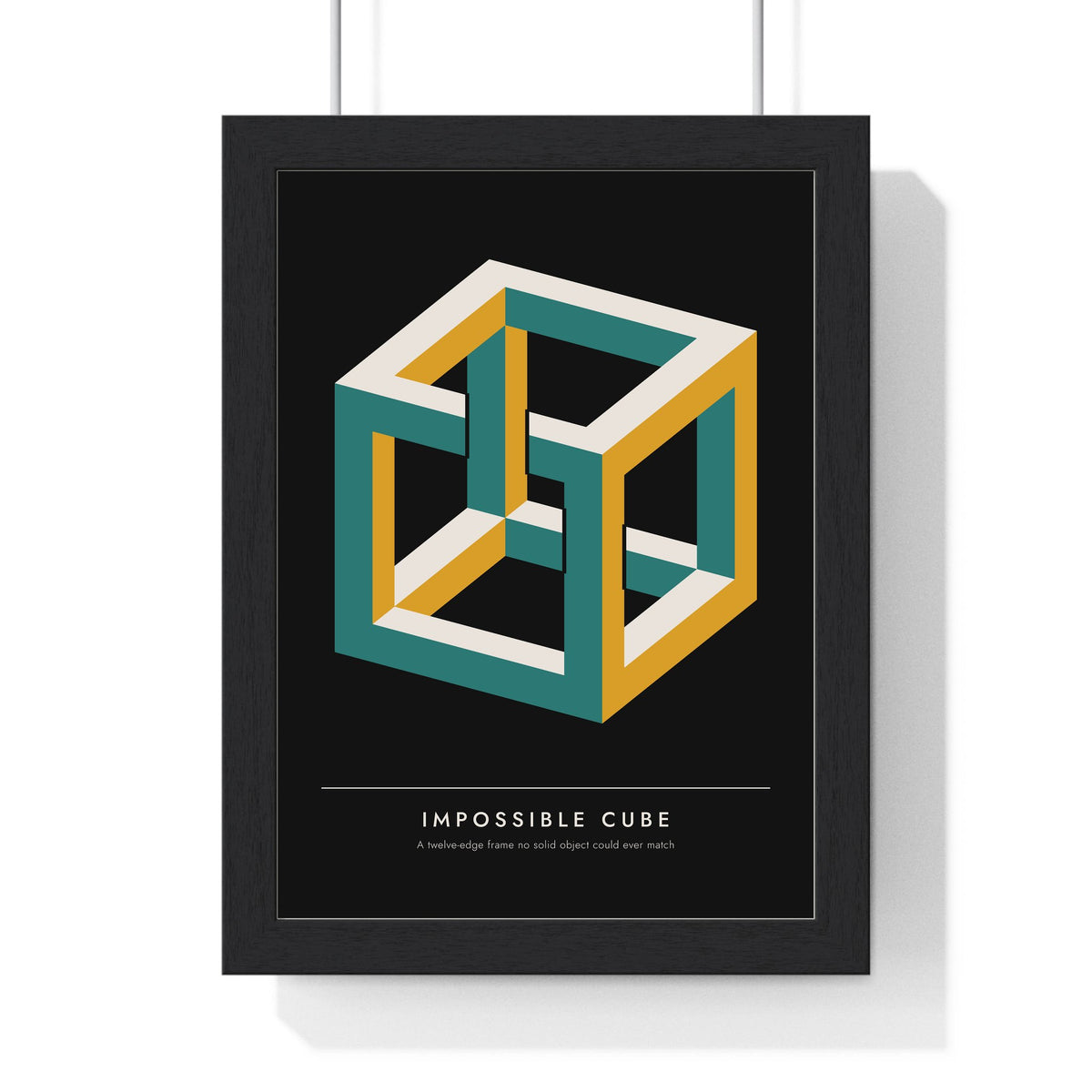 Impossible Cube print framed in a black frame, ready to hang