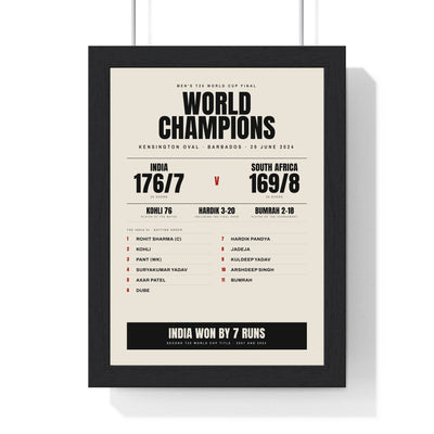 India T20 World Cup 2024 Winners print framed in a black frame, ready to hang