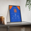 Virat Kohli Barbados 2024 T20 Final Cricket Poster - 76 Shirt Print framed and leaning on a sideboard