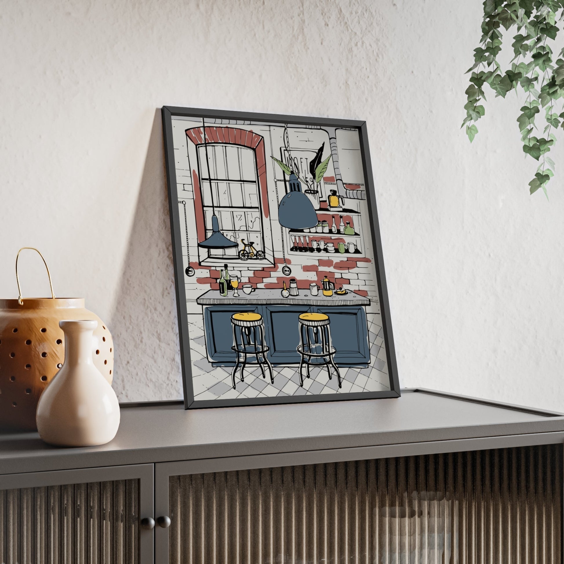Framed Industrial Kitchen Print - Home Bar print