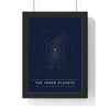 Inner Planets Orbits print framed in a black frame, ready to hang