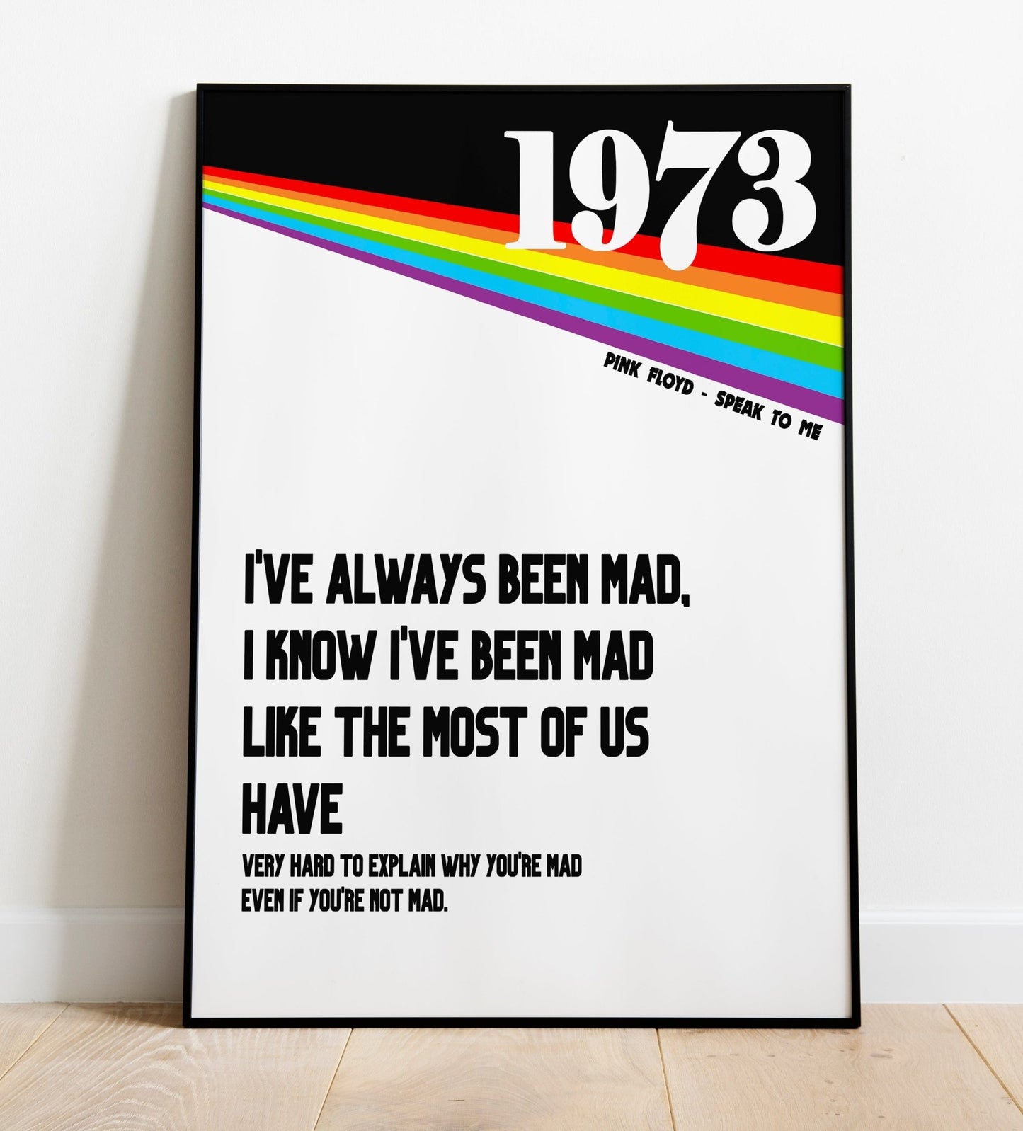Framed Inspired by Pink Floyd 1973 Lyric Art Print poster back view