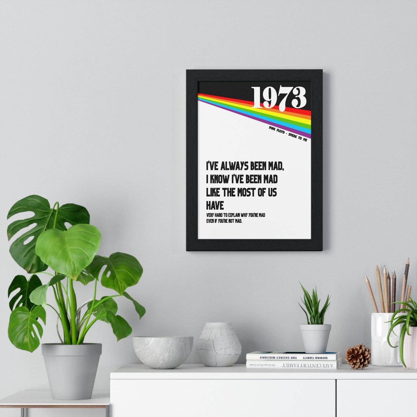 Framed Inspired by Pink Floyd 1973 Lyric Art Print poster close-up