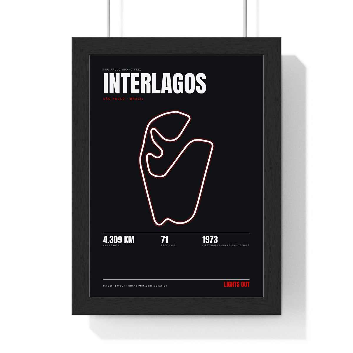 Interlagos Circuit print framed in a black frame, ready to hang