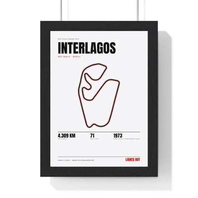Interlagos Circuit print White framed in a black frame, ready to hang