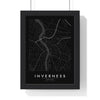 Inverness street map poster in black, minimal city map print framed in a black frame