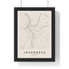 Inverness street map poster in cream, minimal city map print framed in a black frame