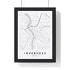 Inverness street map poster in white, minimal city map print framed in a black frame