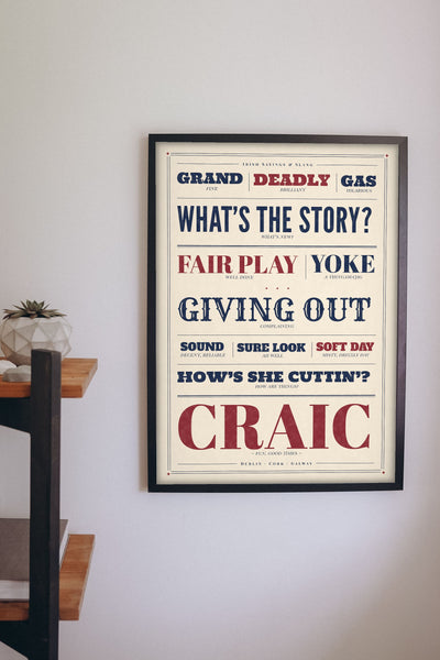 Irish Slang Print framed on a wall