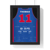 Isiah Thomas 1988 NBA Finals 25-Point Quarter Poster - Detroit Pistons 11 Jersey Print framed in a black frame, ready to hang