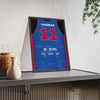 Isiah Thomas 1988 NBA Finals 25-Point Quarter Poster - Detroit Pistons 11 Jersey Print framed and leaning on a sideboard