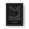 Istanbul street map poster in black, minimal city map print framed in a black frame