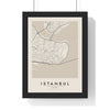 Istanbul street map poster in cream, minimal city map print framed in a black frame