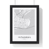 Istanbul street map poster in white, minimal city map print framed in a black frame