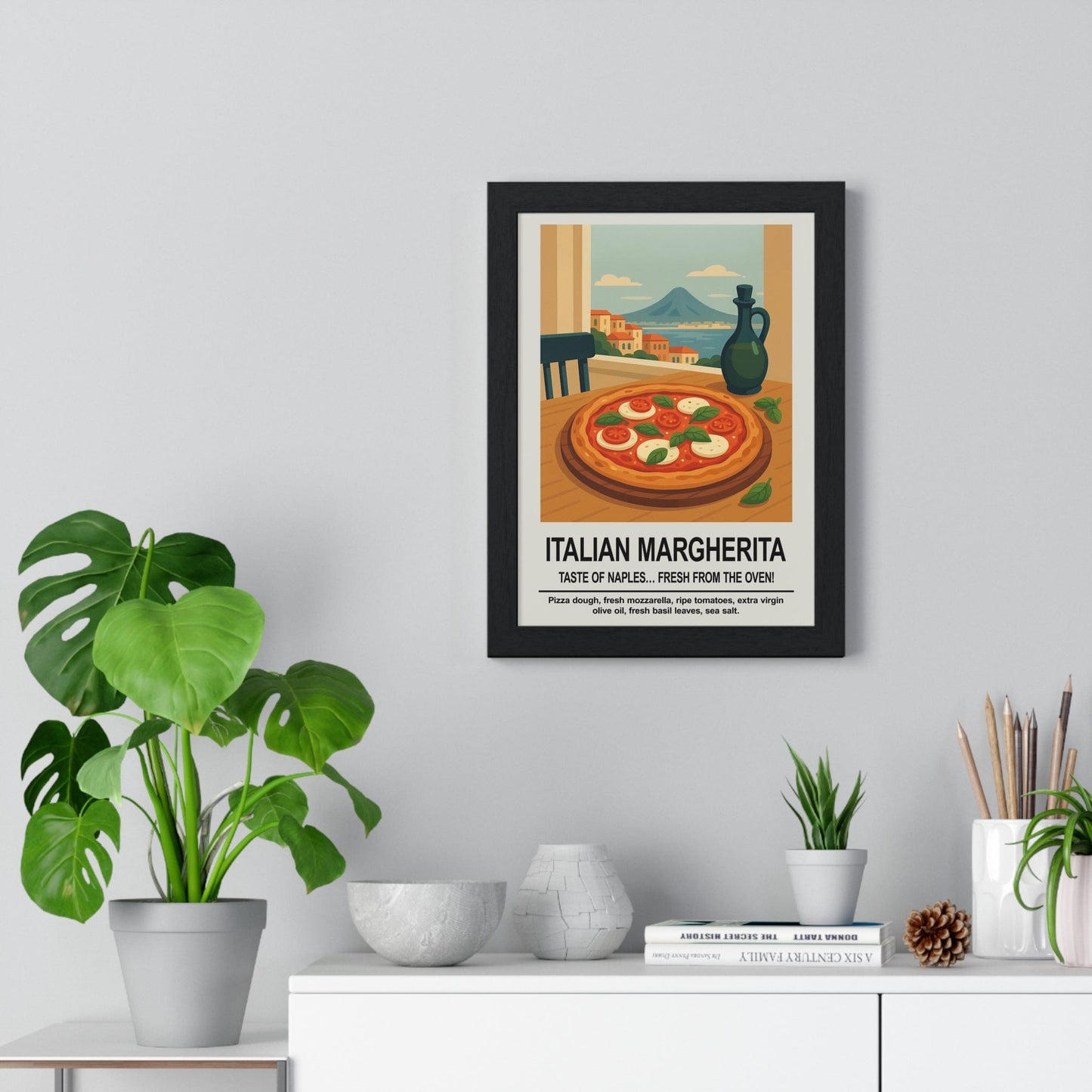 Framed Italian Margherita Pizza - Italian Kitchen D�cor Print print