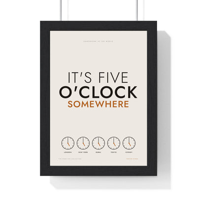 It's 5 O'Clock Somewhere Print framed in a black frame, ready to hang