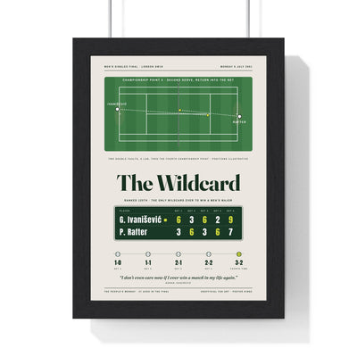 The Wildcard 2001 Tennis print framed in a black frame, ready to hang