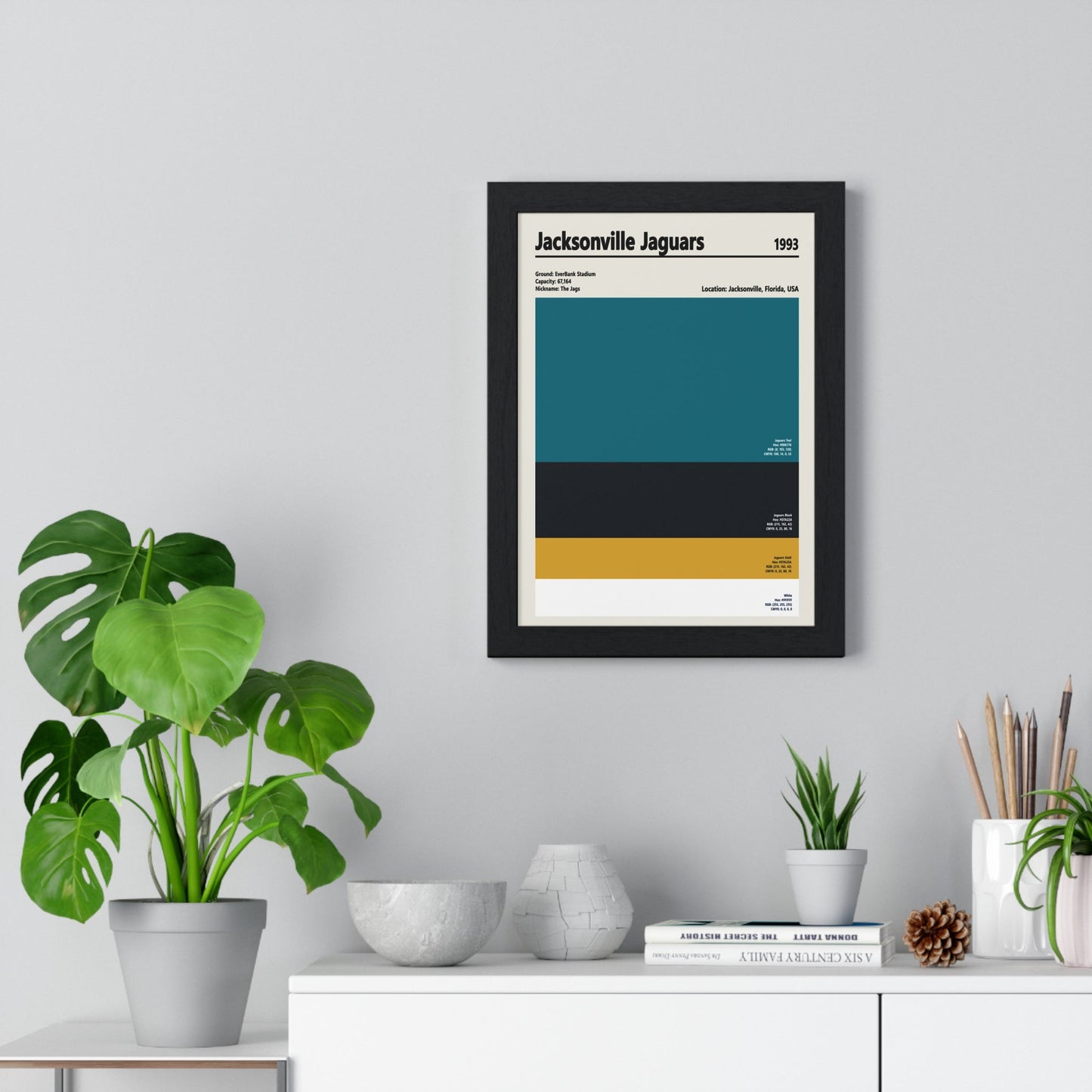 Framed Jacksonville Jaguars colour swatch print