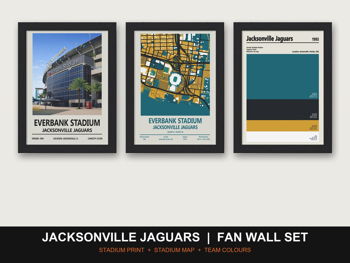 Jacksonville Jaguars Fan Wall Set | EverBank Stadium Print, Stadium Map & Team Colours