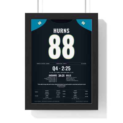 Jacksonville Jaguars London 2015 Poster - Allen Hurns 88 Wembley v Bills Jersey Print framed in a black frame, ready to hang