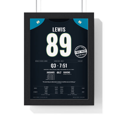 Jacksonville Jaguars London 2017 Poster - Marcedes Lewis 89 Wembley v Ravens Jersey Print with the I WAS THERE stamp