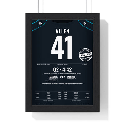 Jacksonville Jaguars London 2023 Poster - Josh Allen 41 Wembley v Falcons Jersey Print with the I WAS THERE stamp