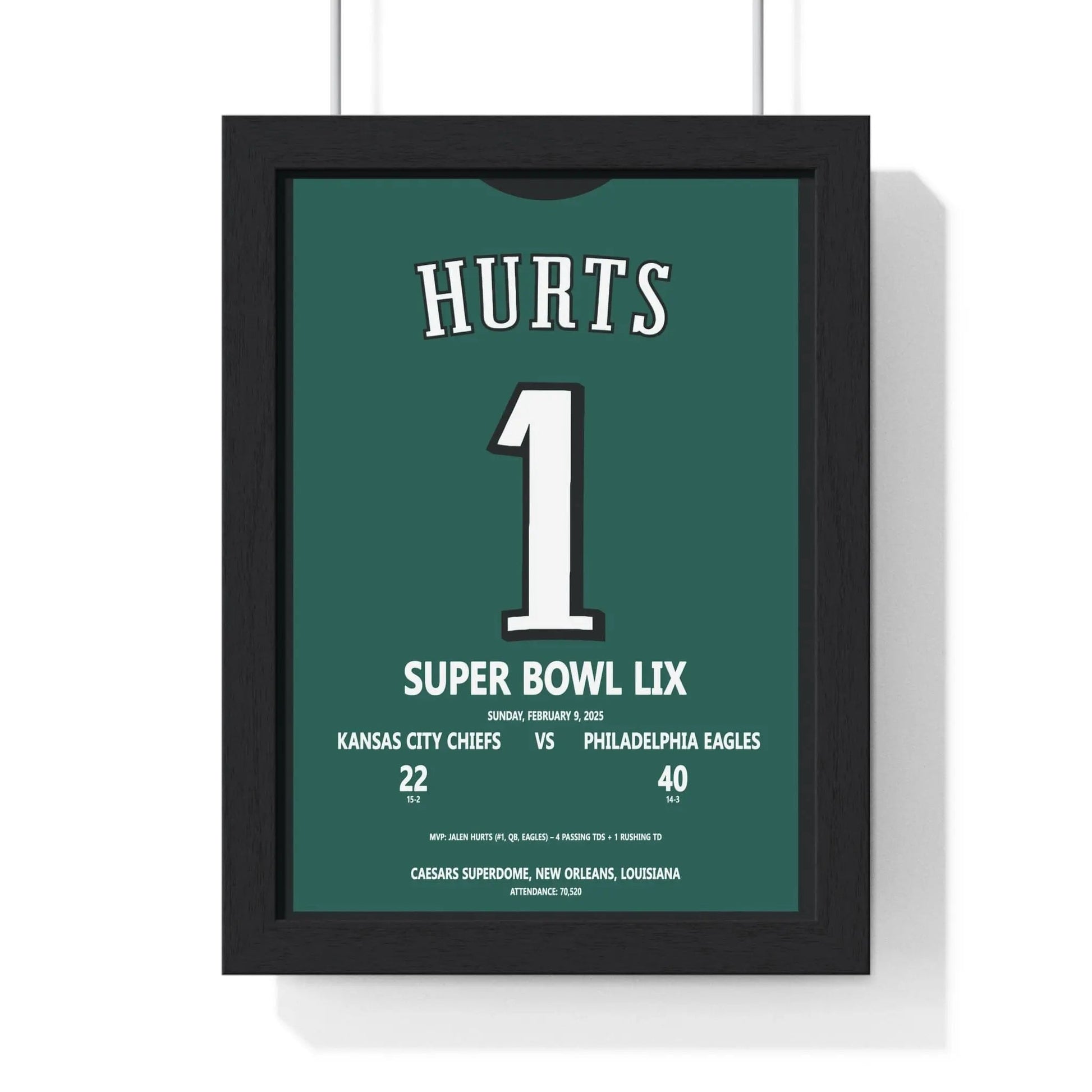 Framed Jalen Hurts Super Bowl LIX Eagles poster