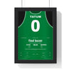 Jayson Tatum 2024 NBA Finals Poster - Boston Celtics 0 18th Championship Jersey Print framed in a black frame, ready to hang