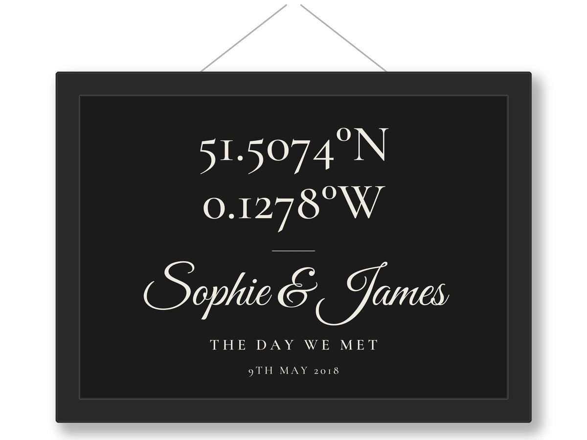 Custom location latitude longitude poster with names and date