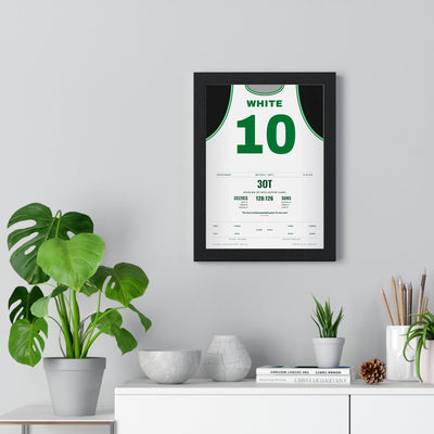 Jo Jo White 1976 NBA Finals Triple Overtime Poster - Boston Celtics 10 Jersey Print framed on a living room wall