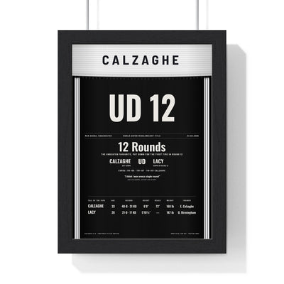 Calzaghe v Lacy 2006 Boxing Poster framed in a black frame, ready to hang