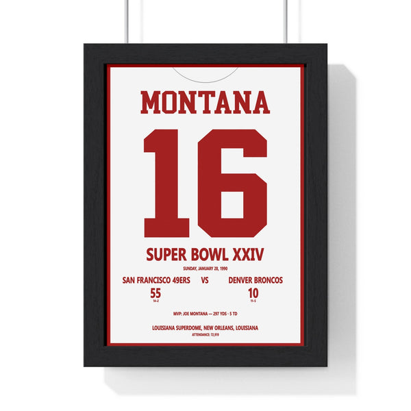 Joe Montana Super Bowl XXIV MVP framed poster with jersey-inspired design