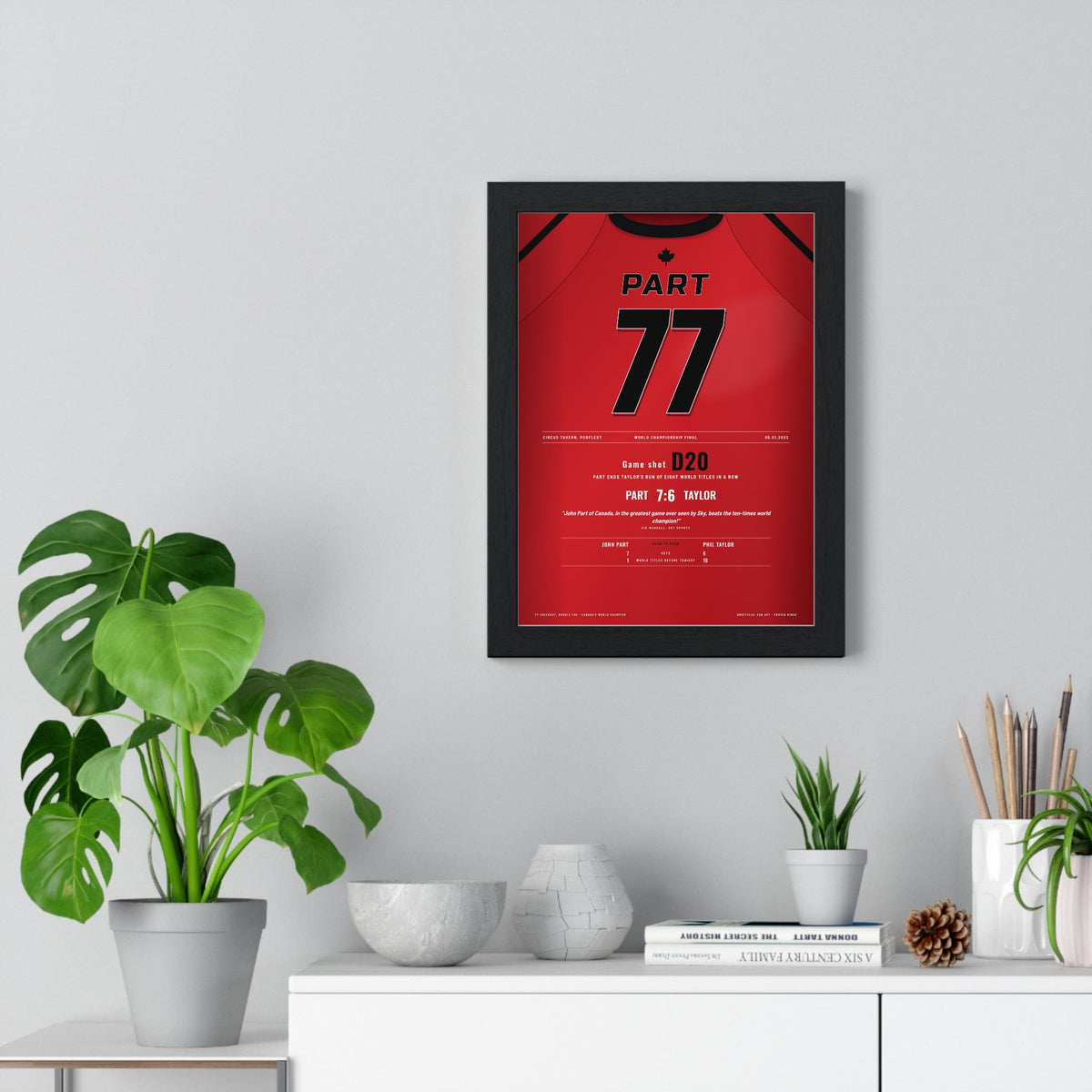 John Part World Darts Final 2003 Darts Poster - 7-6 v Phil Taylor Shirt Print framed on a living room wall