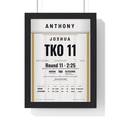 Joshua v Klitschko 2017 Boxing Poster print framed in a black frame, ready to hang