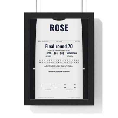 Justin Rose Merion 2013 Golf Poster - Caddie Bib Fathers Day Win Print framed in a black frame, ready to hang
