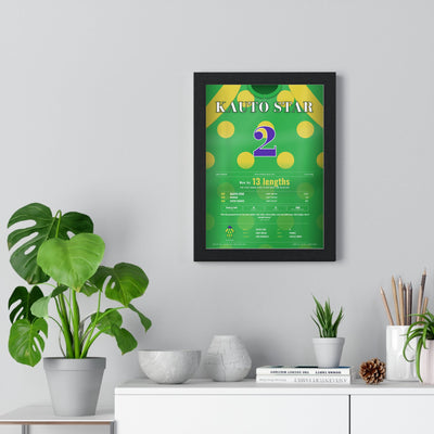 Kauto Star Cheltenham Gold Cup 2009 Horse Racing Poster - Gold Cup Regained Silks Print framed on a living room wall