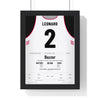 Kawhi Leonard 2019 Game 7 Buzzer-Beater Poster - Toronto Raptors 2 Four Bounces Jersey Print framed in a black frame, ready to hang