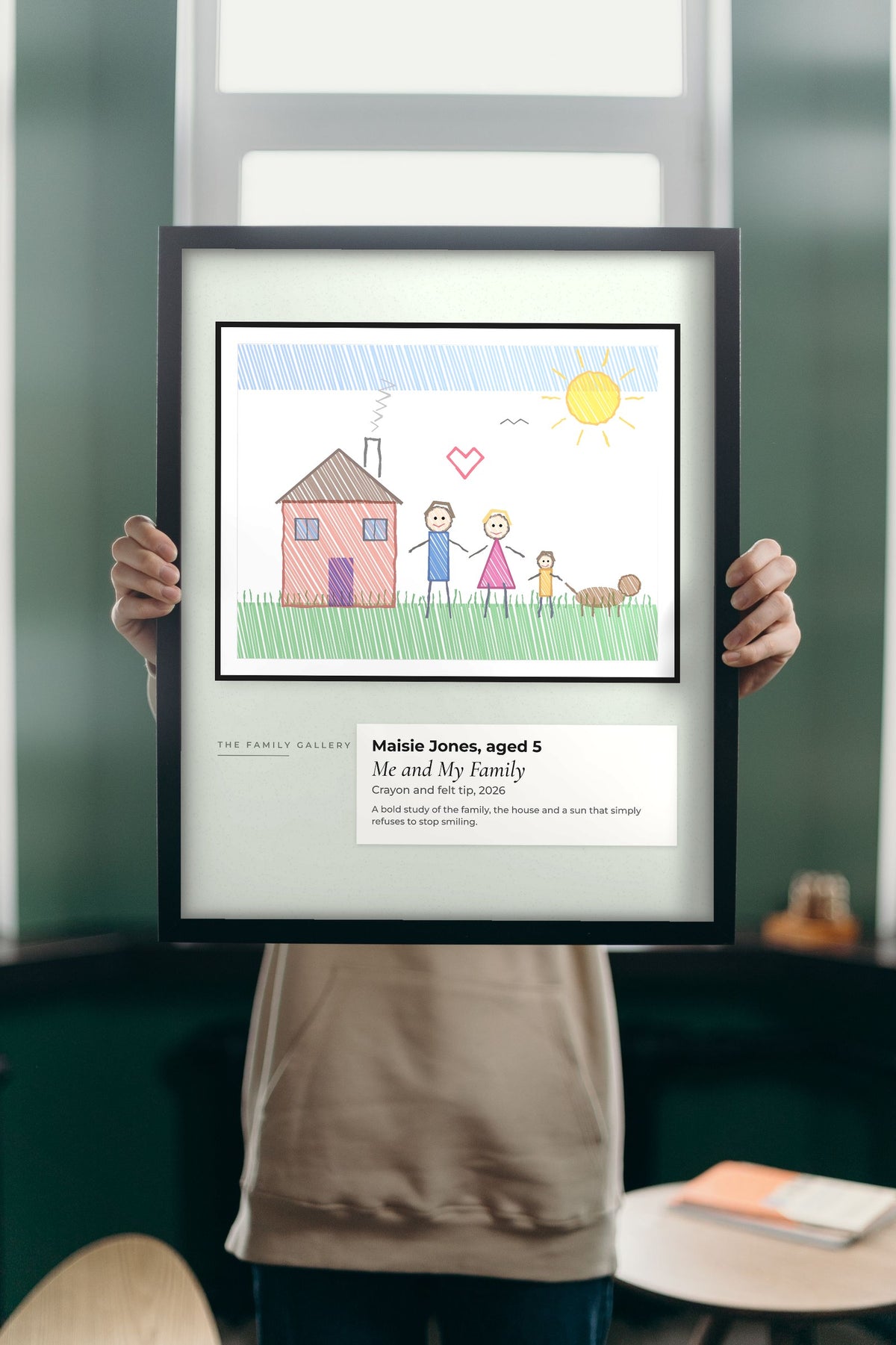 Personalised Kids Drawing Print - Lifestyle - held up in a bright room