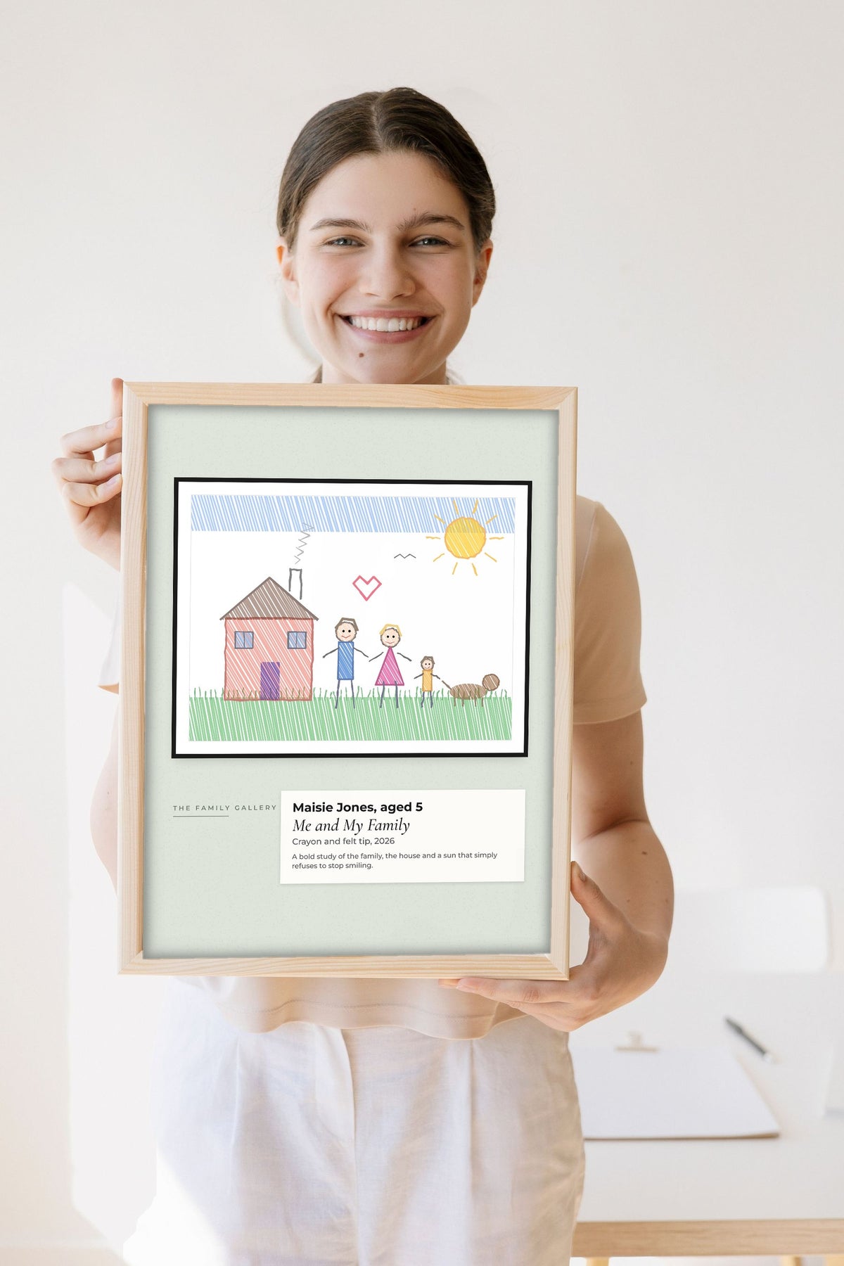 Personalised Kids Drawing Print - Lifestyle - held by a smiling woman