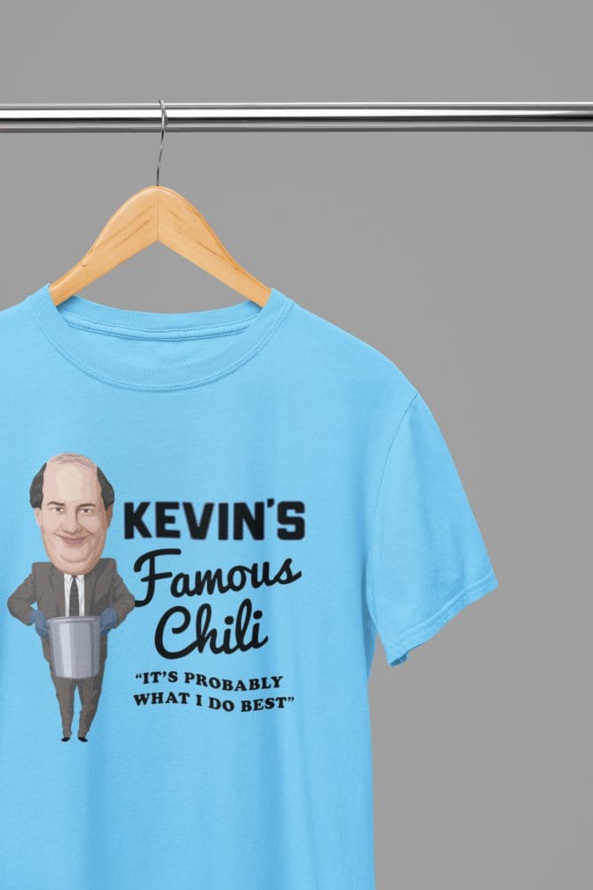White t-shirt with Kevin's Famous Chilli Shirt - The Office Comfortable Cotton Blend front view