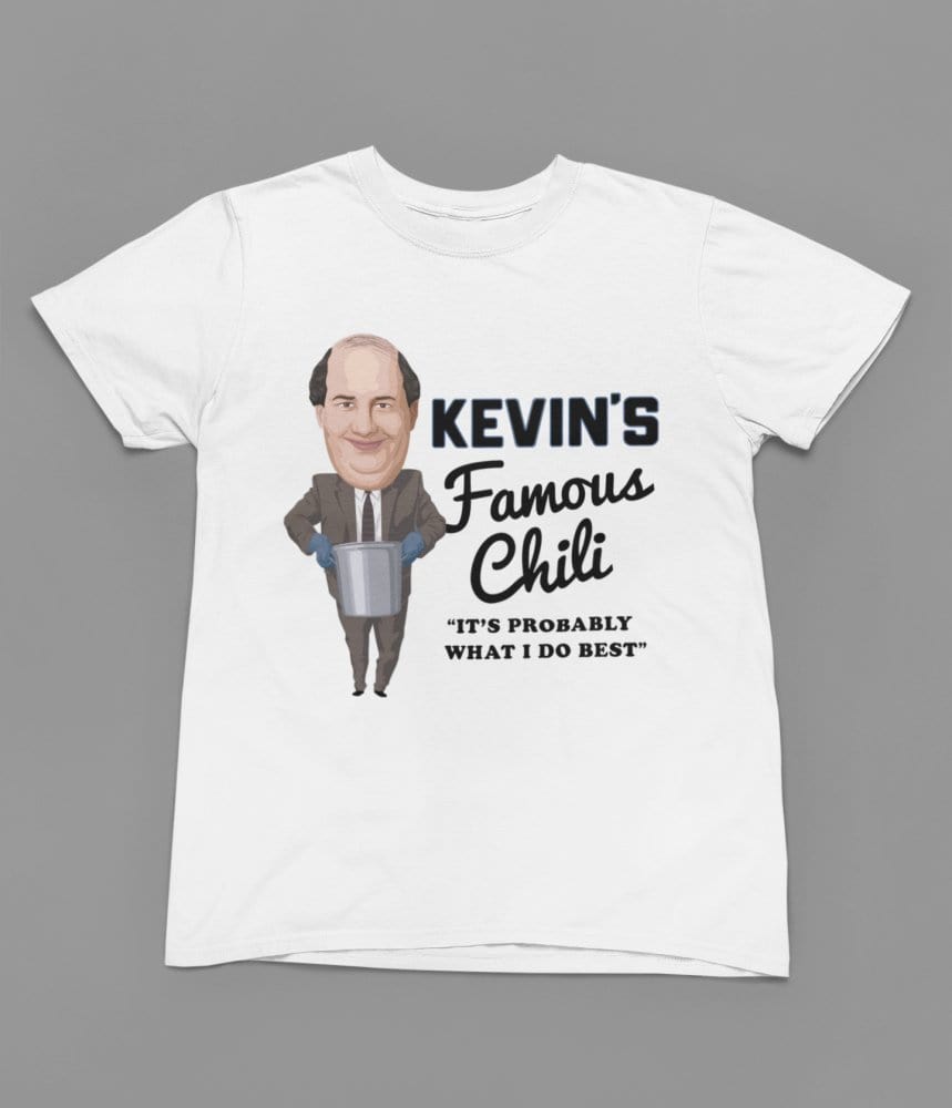 Red t-shirt with Kevin's Famous Chilli Shirt - The Office Comfortable Cotton Blend wall display